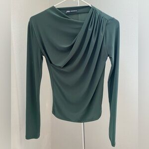 Zara Women's Green Draped Long Sleeve Top